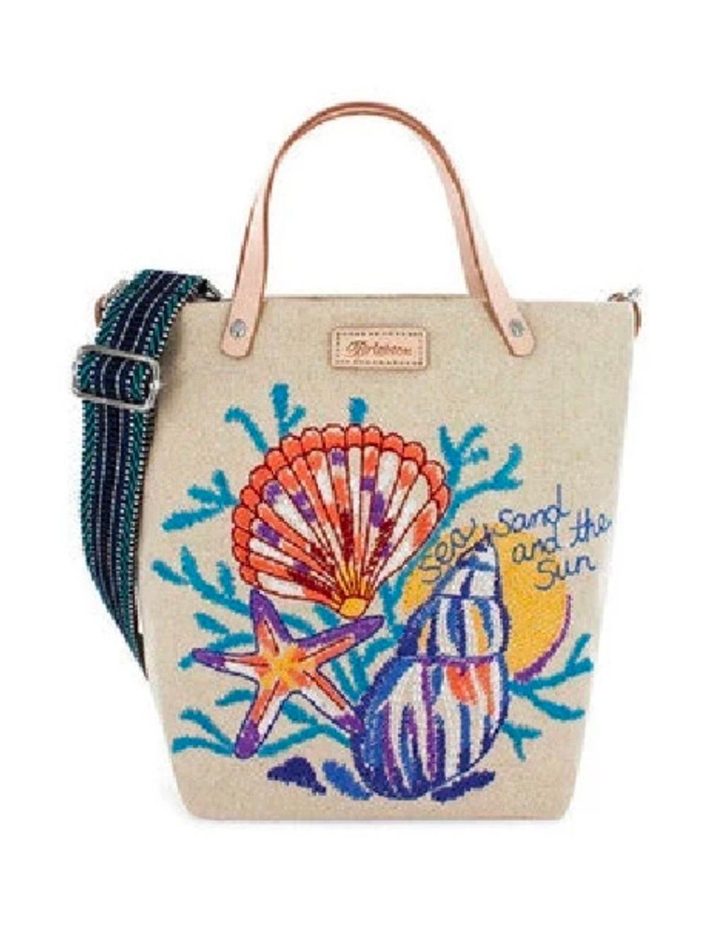 Brighton Sea Sand Sun Embroidered Canvas Tote Crossbody Bag NWT